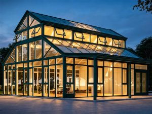 dark green sunroom, multi-slope roof sunroom, aluminum sunroom for home, Custom Dark Green Multi-Slope Roof Sunroom YSGH-243